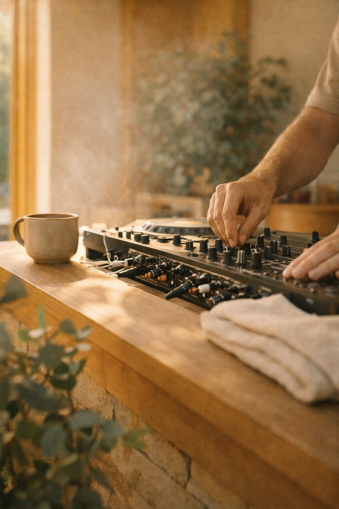 DJ a misturar som num ambiente acolhedor