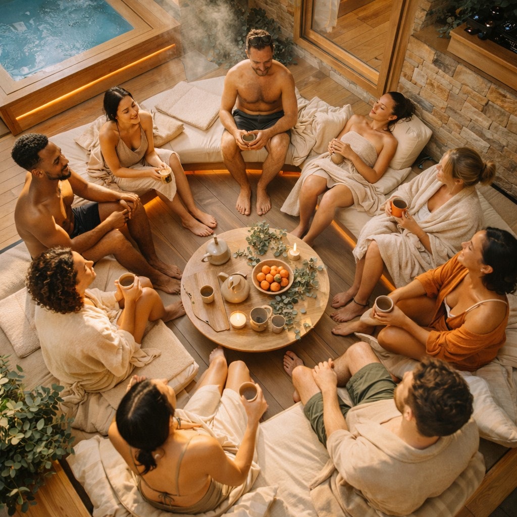 Círculo de convívio com chá no deck